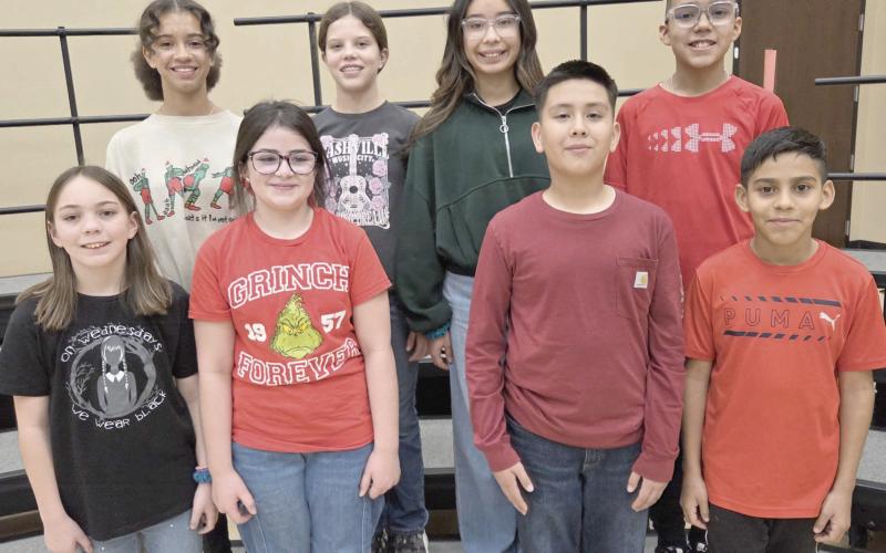 Perryton Junior High School students were named to the Region One Sixth Grade Honor Choir recently, made up of the top 10 percent of each sixth grade choir in the region. On Feb. 6, they will travel to Amarillo to participate in a clinic and concert. Pictured are, from left, front row: Sophie Frost, Katherine Zamora, David Lira, and Iker Escobar; back row: Imari Gentry, Charlee Haberthur, Kemily Rosales, and Jorge Rosales.
