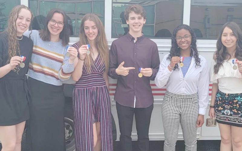 PHS CHOIR STUDENTS BRING HOME MEDALS— Perryton High School choir students traveled to Pflugerville on May 29 for the Texas State Solo and Ensemble Contest. Pictured are, from left, Maddie Schickedanz (silver medal, excellent rating), Caitlynn Thomas (silver medal, excellent rating), Katrina Kitchens (silver medal, excellent rating), Miles Skipper (gold medal, superior rating), Tiana Hill (gold medal, superior rating), and Kenya Valenzuela (silver medal, excellent rating).