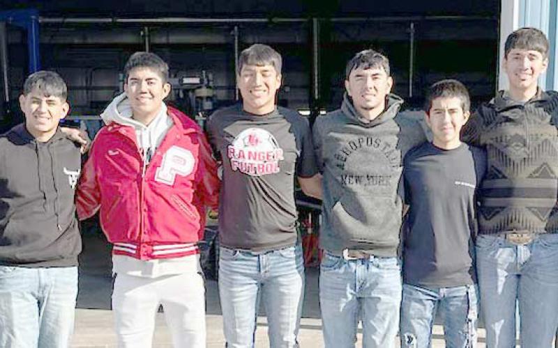 WELDING STUDENTS COMPETE AT ANTON— Welding students at Perryton High School took part in a competitive build-off at Anton on Oct. 12. The students were divided into a Blue Team and a Maroon Team. The Blue Team placed second and qualified for State competition in May in Huntsville. The Maroon Team came in third. Pictured are, from left, the Blue Team: Anthony Magallanes, Jesus Jimenez, Mason Carranza, and Joel Alvarez, and the Maroon Team: Kevin Miramontes, Omar Granados, Leonel Gutierrez, and Liam Drum.
