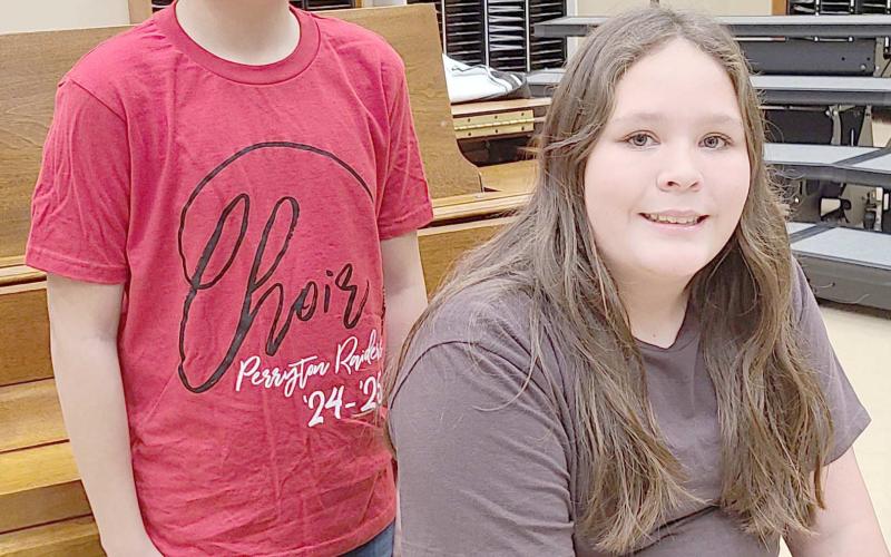 Two students from Perryton Junior High School’s choirs were named to the All-Region Choir in late October after competing against 400 other students in the area. Pictured are, from left, eighth grader Ricardo Ceniceros, who made 14th chair, and seventh grader Brooklyn Morgan, who made 23rd chair. They performed at the All-Region Choir concert at the end of October at Amarillo High School.