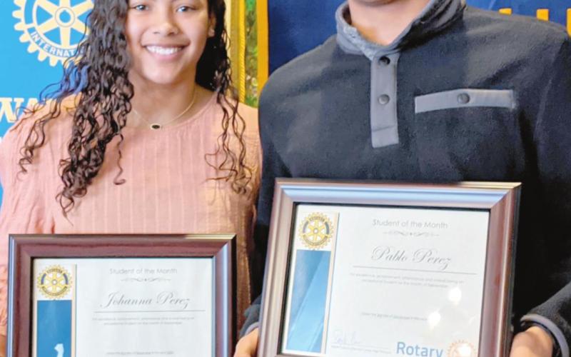 DECEMBER STUDENTS OF MONTH—Twins Johanna and Pablo Perez were selected as the December Students of the Month by the Perryton Rotary Club. They attended the club’s meeting on Dec. 3.