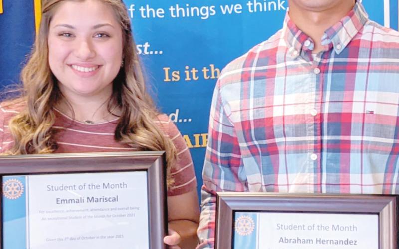 OCTOBER STUDENTS OF MONTH—Perryton High School seniors Emmali Mariscal and Abraham Hernandez were honored as the October Students of the Month by the Perryton Rotary Club. They, along with their parents, were special guests at the club’s meeting Oct. 7.