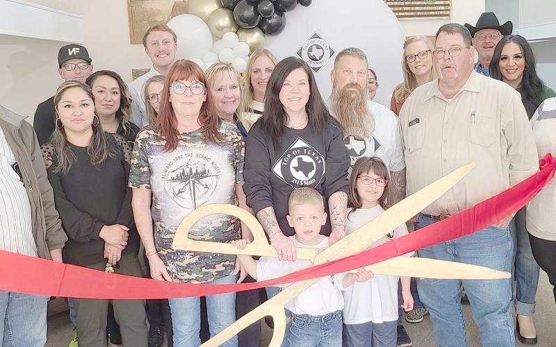 RIBBON CUTTING FOR TOP OF TEXAS NUTRITION— Perryton-Ochiltree Chamber of Commerce members gathered recently for a ribbon-cutting ceremony to commemorate the grand opening of Top of Texas Nutrition at 211 S. Main Street in Perryton. The smoothie and juice bar is owned by Brittany Myers.