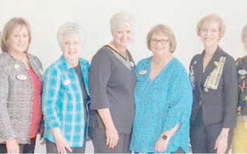 New officers for 2024-26 for the Wolf Creek Chapter National Society Daughters of the American Revolution were installed. They are, from left, Cecelia Cates, regent; Sherrie Rima, first vice regent; Cynthia Shattles, recording secretary; Barbara Herz, corresponding secretary; Nan Schwalk, treasurer; Ann Haley, registrar; Cynthia Symons, historian; and Nikki Green, curator.