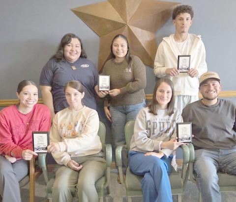 The winners of the Wheatheart of the Nation Celebration parade in August were honored by the Wheatheart of the Nation Celebration Committee at the end of September. Among the winners recognized were, from left, front row: Giselle Romero and Monica Simental, both from Animal Clinic of Perryton, and Alexis Cano and Abraham Cano, from Foursquare Gospel Church; back row: Marissa Rosales and Mariel Martinez, both from Carmex Auto Sales, and Jaedyn Garcia, the Demolition Derby float winner.