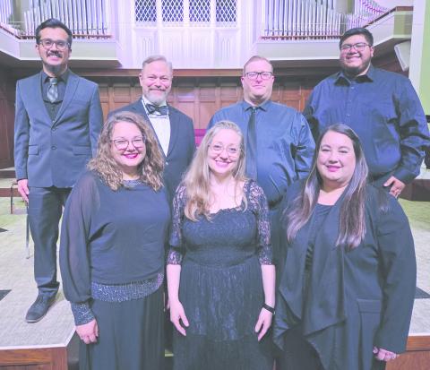 The 70th performance of George Frideric Handel’s “The Messiah” was held on Sunday, Nov. 30, at First Methodist Church in Perryton. The soloists for the performance were, from left, front row, Rachel Batenhorst, soprano, from Canyon, Larissa Cunningham, mezzo-soprano, from Borger, and Andrea Cruz, alto, from Amarillo; back row: Miguel Escobar, bass, from Perryton, Nathan Ellzey, bass, from Perryton, Brian warren, tenor, from Amarillo, and Caleb Aguirre, tenor, from Amarillo.