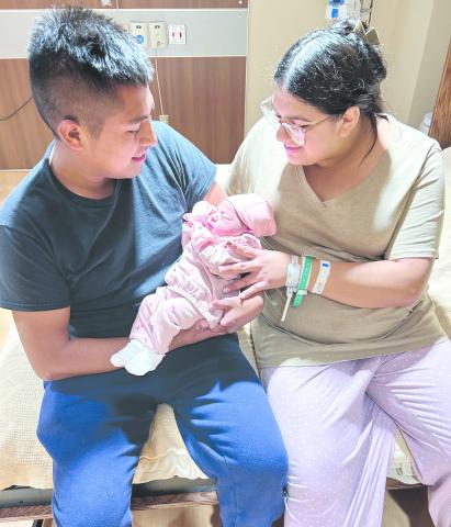 Ochiltree County’s first baby of 2025 was born this week at Ochiltree General Hospital. Chriscella Ester Riquia Acosta was born on Tuesday, Jan. 7, at 7:08 a.m. Her parents are Noemi Acosta and Daniel Riquia, and she was delivered by Dr. Jennifer McGaughy. Chriscella weighed seven pounds, seven ounces at birth. Pictured are the proud parents, Daniel Riquia and Noemi Acosta, with Chriscella in the middle.