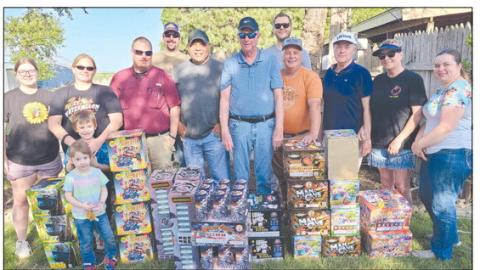 Perryton Lions Club members got together on Saturday morning to get fireworks unloaded and fuses installed in anticipation of their annual Fourth of July fireworks show at Wolf Creek Park. Pictured are, from left, Karson Pribble, Rachel Knapp (with kids Jameson and Amelia), Nick Hale, Brandan Knapp, Nick Yara, Kelly Brown, Daniel Hillman, Paul Dutcher, Frosty Hickerson, Dianne Lee, and Erin Hale.