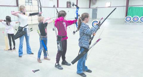 Ochiltree County 4-H Archery Club members have begun meeting and practicing their archery skills at the Ochiltree County Expo Center, in preparation for future competitions. The archery program at 4-H is always open to new participants — contact the Expo Center for more information. Pictured are, from left, Eden Salazar, Darlee George, Dawson Young, Gabe Love, and Gabrielle Heck.