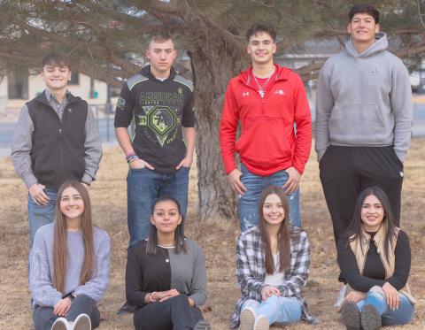 PHS CLASS FAVORITES— Students at Perryton High School voted on the school’s Class Favorites earlier this semester. Winners included, from left, freshmen Sam De Santiago and Mallee Vela, sophomores Anthony Allison and Natlie Becerril, juniors Julian Cervantes and Breanna Castanon, and seniors Bryan Chacon and Mya Valenzuela.