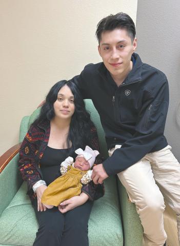 Ochiltree County’s first baby of 2024 was this week at Ochiltree General Hospital. Rosalie Tejeda was born on Monday, Jan. 1, New Year’s Day, at 8:03 p.m. Her parents are Brian and Victoria Tejeda, and she was delivered by Dr. Rachel O’Beirne. Rosalie weighed seven pounds, four ounces and measured 19.4 inches.