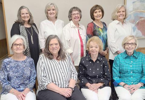 JENNIE JUNE CLUB ELECTS NEW OFFICERS— Perryton’s Jennie June Club recently elected its new officers for the next two years. Pictured are, from left, front row, third vice president Cynthia Andreas, second vice president Frances Aston, first vice president Kaye Neufeld, and president Barbara Johnson; and back row, treasurer Patsy Unruh, parliamentarian Mary Carman, auditor Janet Blasingame, corresponding secretary Barbara McKinley, and recording secretary Pat Ellis.