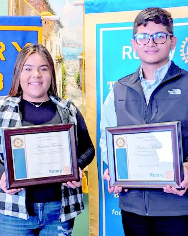 STUDENTS OF THE MONTH—Perryton High School seniors Andrea Fabela, left, and Hector Marquez were named the February Students of the Month by the Perryton Rotary Club. They were recognized during the club’ meeting Feb. 4.