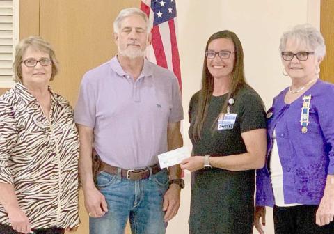 DAR DONATES TO OGH—The Wolf Creek Chapter of the Daughters of the American Revolution donated $1,000 to be used for Ochiltree General Hospital first responders’ needs. The chapter had recently had a program on the efforts of the medical community during the 2023 tornado. Information was given on how OGH responded to medical needs, who came to help and what was learned from the experience. Pictured are, from left, chapter treasurer Nan Schwalk, Dr. Manon Childers and Kelly Judice of OGH, and chapter regent C