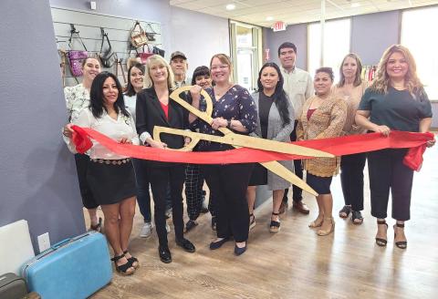 RIBBON-CUTTING HELD AT RESALE STORE – Members of the Perryton-Ochiltree Chamber of Commerce, along with staff, board members, and other well-wishers were on hand on July 22 for a ribboncutting ceremony for the Panhandle Crisis Center’s Resale Store at 301 S. Ash in Perryton. The Resale Store, which sells clothing, housewares, and other goods, helps support the Crisis Center’s projects and services.