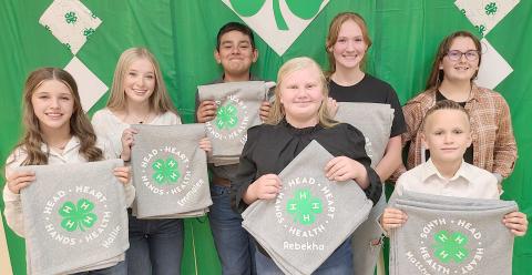 BEST EFFORT AWARDS—Ochiltree County 4-H held their annual awards ceremony Monday night at the Expo Center. Winners of the Best Effort Awards included, from left, Hallie Lopez, Emmalee Lopez, Ethan Flores, Rebekah Young, Remi Culwell, Matthew Oquin, and Grace Hampton. Not pictured are Nathan Knox, Darlee George, Lakyn Boxwell, Victoria Wright, Teaghan Morgan.