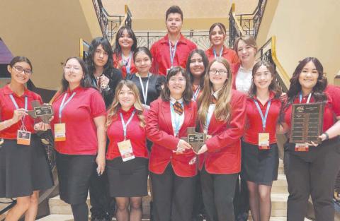 Perryton High School’s chapter of Family, Career and Community Leaders of America (FCCLA) attended their state competition in Dallas in April, with two students, Addison Brown and Marisol Garcia, qualifying for the national competition in July. Pictured are, from left, front row: Alexa Rosales, Aiko Valdez Pacheco, Julia Alfaro, Marisol Garcia, Addison Brown, Valerie Ramirez, and Valeria Mendoza; second row: Sara Flores, Jazlyn Cervantes, Gissell Becerril, and Jaelan Appelhans; back row: Destiny Vasquez, Di