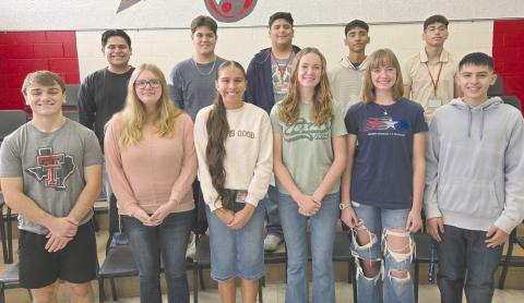 Students in the Perryton High School choirs participated in auditions for this year’s All-District Choir, with a number of PHS students placing in the top 32 out of approximately 60 students per section. The next round will be the All-State Region audition on Oct. 27 at First Baptist Church in Amarillo. Pictured are, from left, front row: Samuel DeSantiago (bass; 11th chair), Leah Bryant (soprano; 31st chair), Aliyah Hernandez (soprano; 16th chair), Ryleigh Yeatman (alto; ninth chair), Raegan Yeatman