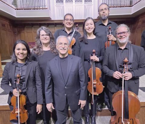 MESSIAH INSTRUMENTALISTS—A number of orchestra musicians from the Amarillo Symphony, as well as local musicians, were on hand to help perform the 70th annual performance of Handel’s “The Messiah” on Sunday, Nov. 30. Pictured are, from left, front row: Keila Silva (fi rst violin), Dr. Jim Rauscher (organ), and Jayson Bishop (cello); second row: Janelle Buschman (piano) and Irma Borup (viola); back row: Bryan Gomez (second violin) and Matt Arambula (fi rst violin). Not pictured are Danielle Kupresanin (second