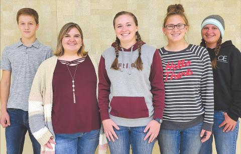 4-H AMBASSADORS CHOSEN Ochiltree County 4-H elected new members of the 4-H Ambassadors this week. The Ambassadors work to help promote 4-H, its programs, and its values, as well as helping plan county-wide activities for the organization. Pictured are, from left, Canon Huddleston, Chloe Tanner (secretary), Tylar Oquin (president), Tatum Oquin (vice president), and Rylan Oquin. Not pictured are Emma Barnes and Megan Huddleston.