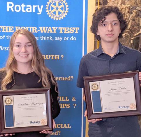 STUDENTS OF THE MONTH—Perryton High School seniors Shallan Anderson, left, and Ivan Uribe were chosen as the Rotary Students of the Month for November. They were recognized during the club’s meeting Nov. 5.