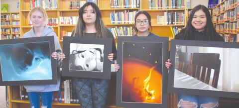 PHS ARTISTS QUALIFY FOR STATE Four Perryton High School art students qualified for the state competition after PHS students participated in the Visual Art Scholastic Event (VASE) State Qualifiers in March. Pictured from left are Hallye Pingelton (Photography 1), Jennifer Castro (Art 1), Rocio Rodriguez (Photography 1), and Genesis Mendoza (Photography 1).