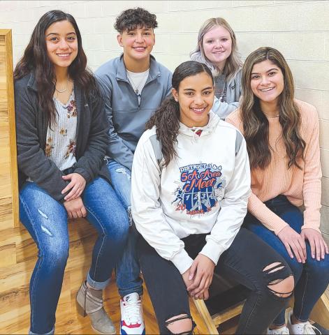 RANGERETTES NAMED TO ALL DISTRICT TEAM Five Rangerettes have been named to this year�s All District 4-4A Basketball team. Pictured are, from left, front row, are Johanna Perez and Morgyn Vela; back row: Tanya Navarrete (honorable mention), Tori Rivera (honorable mention), and Erin Merkel (co-winner of Newcomer of the Year).