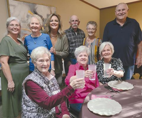 Members of the Ochiltree County Senior Citizens Center celebrated the organization’s 40th anniversary on Tuesday evening. In addition to a prime rib meal, members also voted on their new board and officers. Pictured are, from left, seated: Dorothy Ezzell, Sandy Judice, and Cynthia Andreas; in back: Valarie Davis, Kathy Allred, Daryla Allred, Sammy Judice, Kay Allison, and Mike Andreas.