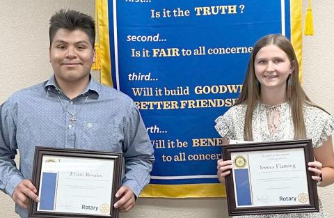 MAY STUDENTS OF MONTH— PHS seniors Efrain Rosales, left, and Jessica Flaming were named the Perryton Rotary Club’s Students of the Month for May.