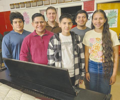 Perryton High School Choir students were named to District Choir at the end of September. Auditions were held at Caprock High School in Amarillo on Saturday, Sept. 28. The next audition will be for All-Region, and will be held on Oct. 28 in Canyon. Pictured are, from left, Jerry Hernandez (bass), Gus Hernandez (tenor), Austin Allison (tenor), Evan Ruelas (tenor), Caleb Hernandez (tenor), and Aliyah Hernandez (soprano).