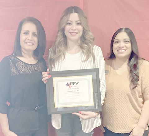 Young Careerist Erika Grajeda, center, flanked by PPW members Susie Najera and Judy Hernandez