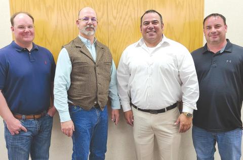 CANDIDATE FORUM HELD FOR SCHOOL BOARD Monday evening’s candidate forum at Frank Phillips College, Allen Campus, brought together all four candidates running for the Perryton Independent School District school board. Pictured are, from left, incumbents Tyler Merkel and Wes Beal, and challengers Gus Hernandez and Chris Lingo.