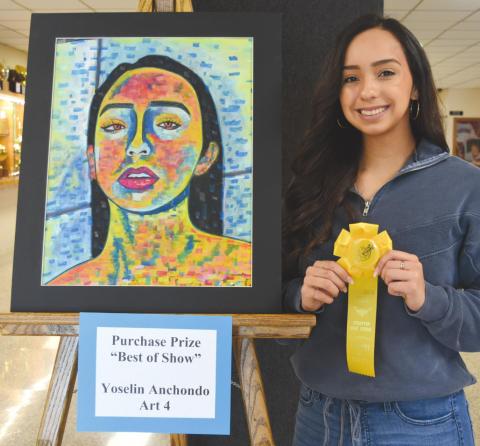 BEST OF SHOW Yoselin Anchondo’ s self-portrait pastel artwork was named the purchase prize winner and Best of Show at the Perryton High School Spring Art Show. As the winner, she received a $150 prize, and her painting will be added to the permanent art collection at PHS.