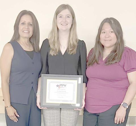 PPW YOUNG CAREERIST— Kalen Ramos, center has been named the Young Careerist of the Month by the Panhandle Professional Women’s Club. Picture with her are PPW members Susie Najera, left, and Maria Gonzalez.