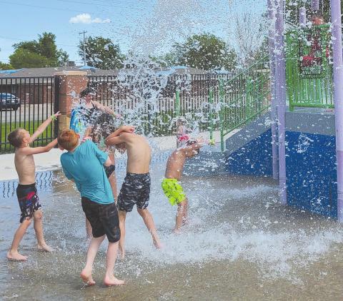 WET AND WILD The Perryton Municipal Water Park has now opened for the summer, and local kids are already taking advantage of the splash pad to get soaked and beat the early summer heat. The regular hours for the water park are Monday through Saturday from 1 p.m. to 7 p.m. On Sundays, the pool is open from 2 p.m. until 6 p.m. The park will stay open this summer until July 31.