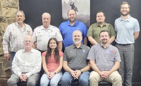 2024-25 LIONS CLUB OFFICERS— New officers and directors of the Perryton Lions Club have been installed. They are, seated, first row, from left, secretary Elbre Hickerson, Lions Club Sweetheart Sabrina Nyman, first vice president Greg Brown president Brandan Knapp; and second row, director Jim Powell, Tail Twister Paul Dutcher, director J Aston, director Nick Hale and past president Daniel Hillman