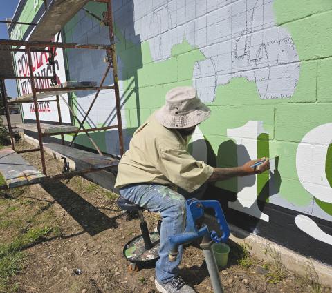 POPULAR MECHANICS MURAL IN PROGRESS