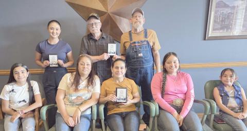 The winners of the Wheatheart of the Nation Celebration parade in August were honored by the Wheatheart of the Nation Celebration Committee at the end of September. Among the winners recognized were, from left, front row: Kaily Loma, Lilia Castorena, Alma Gomez, Alondra Castorena, and Aitana Loma, all from the Alma Gomez riding group; back row: Anahi Amparan from Top Rush Athletics, and Bill Battin and Mark Patterson, both for the 1918 Russell steam engine.