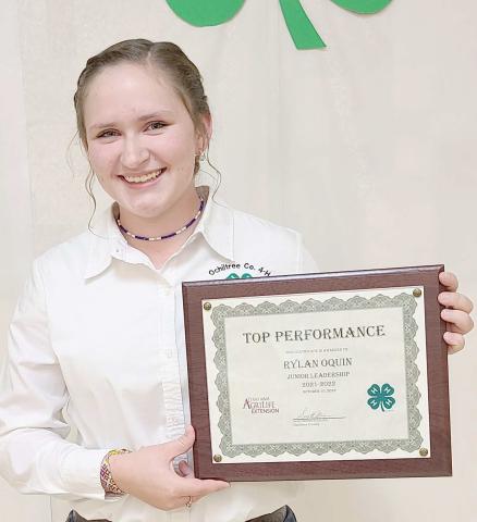 JUNIOR LEADERSHIP AWARD WINNER— Ochiltree County 4-H held its annual awards ceremony Oct. 10 at the Expo Center. Rylan Oquin was the recipient of the Junior Leadership Award, presented by North Plains Electric Cooperative. Oquin has been a club president, club reporter, County Ambassador, awards committee member, and meat goat project leader while in 4-H. The Senior Leadership Award was given to Chloe Tanner, who was not present.