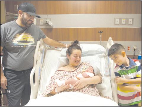 Ochiltree County’s first baby of 2023 was last week at Ochiltree General Hospital. Abraham Gaytan was born on Wednesday, Jan. 4 at 12:11 a.m. His parents are Jose Alberto Gaytan and Nancy Carrillo, and he was delivered by Dr. Blake DeWitt. Abraham weighed nine pounds, three ounces and measured 22 inches. Pictured are, from left, proud father Jose Gaytan, proud mother Nancy Carrillo, baby Abraham Gaytan, and proud older brother Elliot Gaytan.