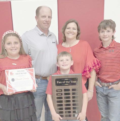 The Kevin Barnett family were named the Fans of the Year during this year’s Perryton High School All Sports Awards Banquet on May 4 at the high school’s Rangerette Gym. Pictured are, in front, Maverick Barnett; in back, from left, Marlee Barnett, Kevin Barnett, V’Lynda Barnett, and McCoy Barnett.