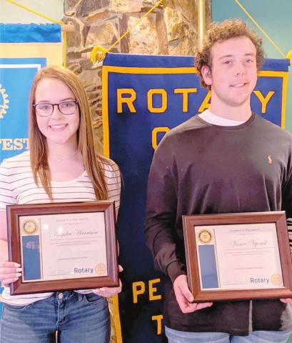 MARCH STUDENTS OF THE MONTH—PHS seniors Kaydee Harrison, left, and Vance Vyoral were named the Students of the Month for March by the Perryton Rotary Club.