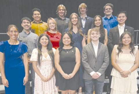 At the annual awards ceremony at Perryton High School on Tuesday, May 12, local scholarships were awarded to PHS seniors. Other awards announced at the ceremony included this year’s Who’s Who, including, from left, front row: Aliyah Hernandez, Nevaeh Martinez, Jimena Mandujano, Samuel DeSantiago, and Ivay Hernandez; second row: Omar Villagran, Jaelan Appelhans, Mallee Vela, Evelyn Osuna Felix, and Jaxten Castanon; back row: Jeremiah Hernandez, Cash Wheeler, Nathan Miller, and Benjamin McCreary.