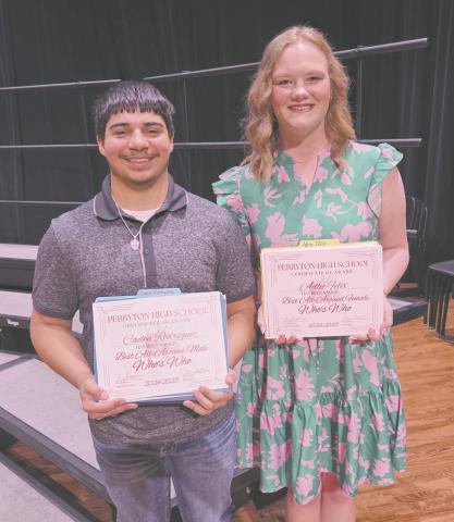 BEST ALL AROUND SENIORS In addition to the announcements of multiple local scholarships, the annual awards ceremony on Tuesday, May 13, included the announcement of this year’s Best All Around in the Class of 2025. They are, from left, Caden Rodriguez and Adlee Felix.