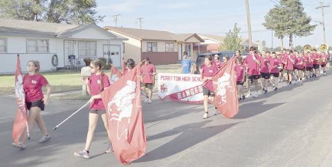 The Pride of Perryton Ranger Band held a March-a-Thon Aug. 29. as they took a three-mile march from the high school, to Williams Intermediate, over to Stark Park, across to Perryton Junior High School, and then back to PHS. The event helps raise funds for the band’s spring trip, helps offset the costs of this year’s marching show, and gets band members a little more marching practice.