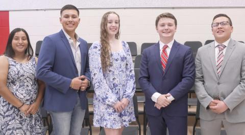 NHS OFFICERS RECOGNIZED— Perryton High School’s chapter of the National Honor Society inducted new members and recognized current members of the society. This year’s NHS officers include, from left, Vanessa Chavira Enriquez (historian), Carlos Hernandez (vice president), Maddie Schickedanz (president), Cooper Hale (treasurer), and Evan Hernandez (secretary).