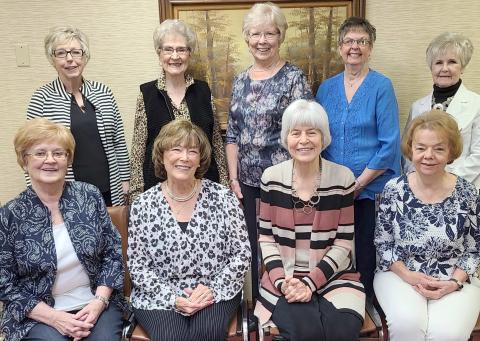 JENNIE JUNES INSTALL NEW OFFICERS—Members of the Jennie June Club inducted the organization’s new officers this month. Pictured are, from left, front row: LaDonna Barkley, third vice president, Penny Clark, second vice president, Kara Malaney, president, and Kaye Neufeld, first vice president; back row: Barbara Johnson, parliamentarian, Dorothy Ezzell, treasurer, Arlene Boxwell, secretary, Janet Blasingame, auditor, and Carolyn Thomas, correspondence secretary.