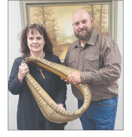 WORKHORSE OF THE YEAR The Perryton Kiwanis Club named Cami Skaggs as their Workhorse of the Year on Tuesday evening. Skaggs has served as a science teacher, cheer sponsor, UIL coach, and Gifted/Talented coordinator with PISD and is currently the district’s STEM coordinator. Pictured are, from left, Skaggs and Kiwanis president Chase Allison.