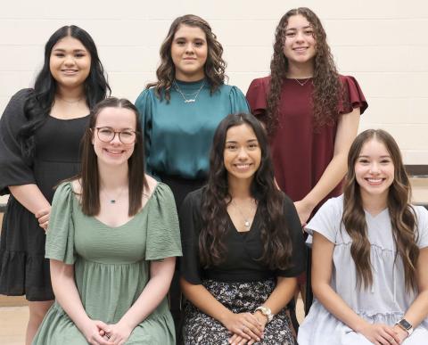 NHS OFFICERS RECOGNIZED— Perryton High School’s chapter of the National Honor Society inducted new members last month and recognized current members of the society. This year’s NHS officers include, from left, front row: president Catelyn Thomas, vice president Sofia Flores, and secretary Emily Ortiz; back row: Student Council representative Genesis Mendoza-Escarcega, historian Ashley Garcia, and treasurer Mackenzi Stokes.