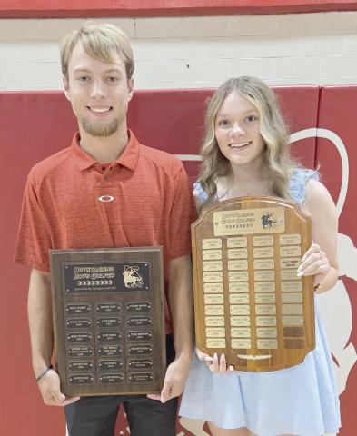 Britt Blackshear, left, was awarded the boys’ Outstanding Golfer award, withAubrey Daugherty winning girls’ Outstanding Golfer during Perryton High School’s annual All Sports Awards Banquet at the high school.